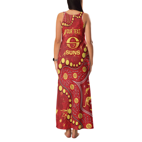 Personalized Gold Coast Suns Family Matching Tank Maxi Dress and Hawaiian Shirt Aboriginal Pattern with Graffiti Style
