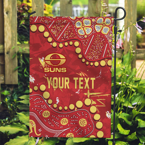 Personalized Gold Coast Suns Garden Flag Aboriginal Pattern with Graffiti Style