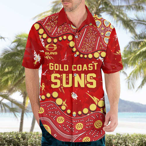 Personalized Gold Coast Suns Hawaiian Shirt Aboriginal Pattern with Graffiti Style