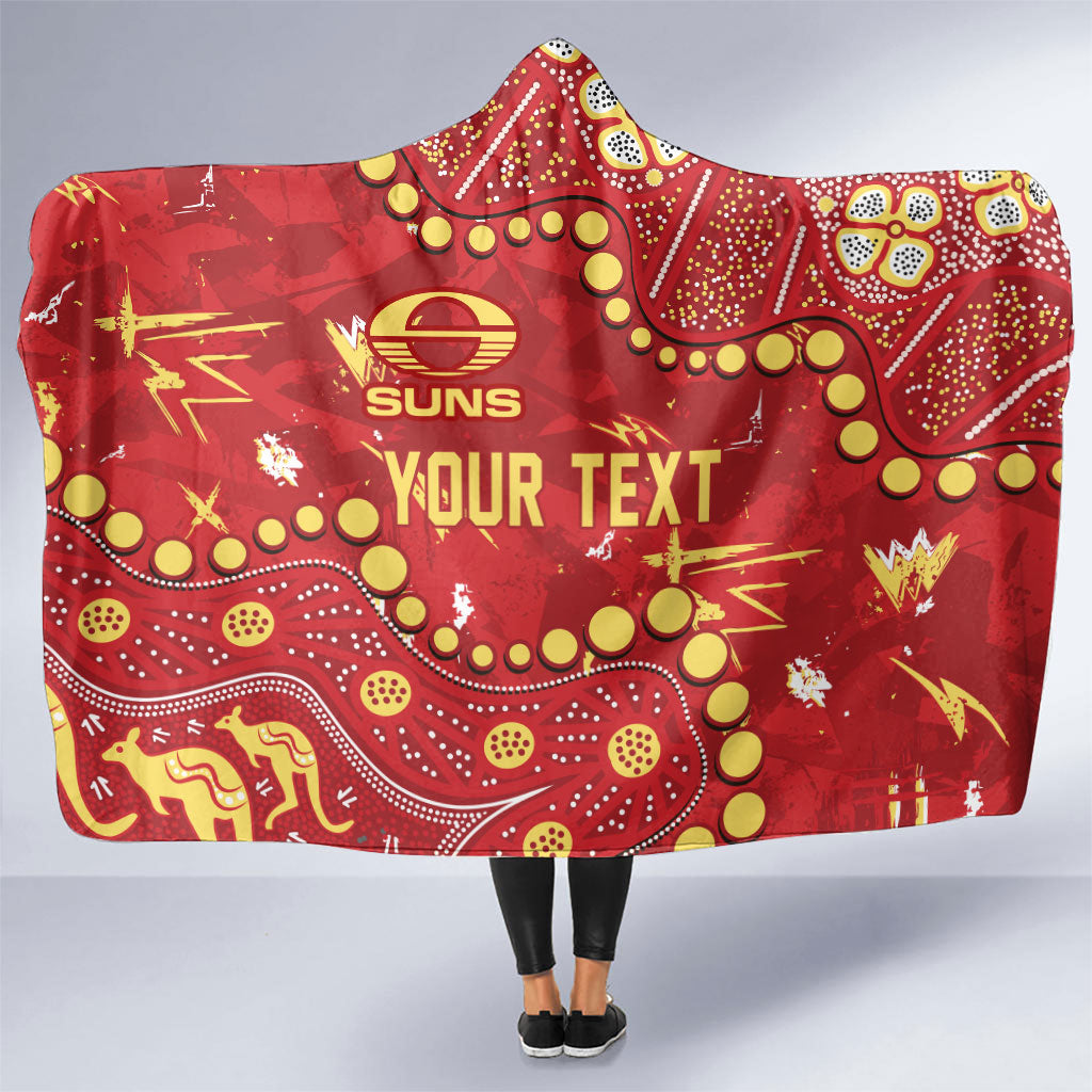 Personalized Gold Coast Suns Hooded Blanket Aboriginal Pattern with Graffiti Style
