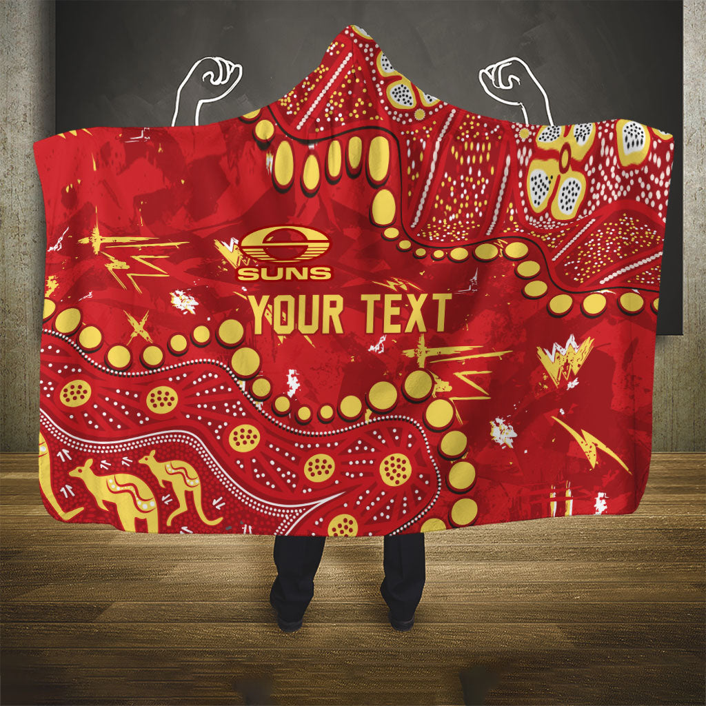 Personalized Gold Coast Suns Hooded Blanket Aboriginal Pattern with Graffiti Style