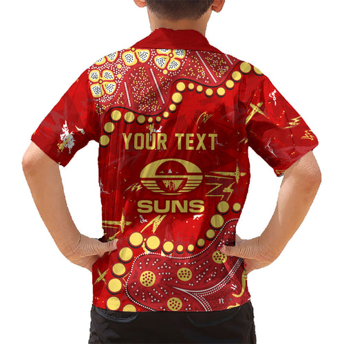 Personalized Gold Coast Suns Kid Hawaiian Shirt Aboriginal Pattern with Graffiti Style