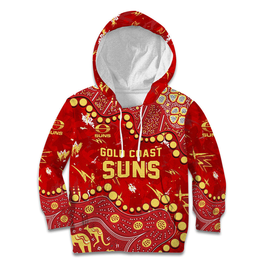 Personalized Gold Coast Suns Kid Hoodie Aboriginal Pattern with Graffiti Style