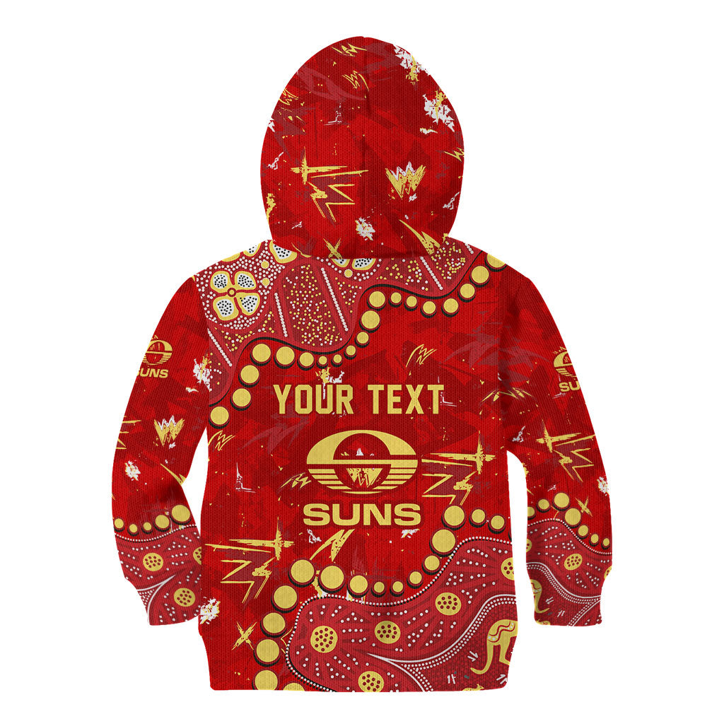 Personalized Gold Coast Suns Kid Hoodie Aboriginal Pattern with Graffiti Style
