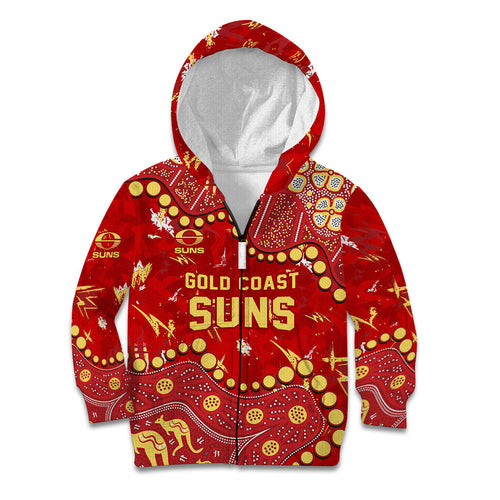 Personalized Gold Coast Suns Kid Hoodie Aboriginal Pattern with Graffiti Style