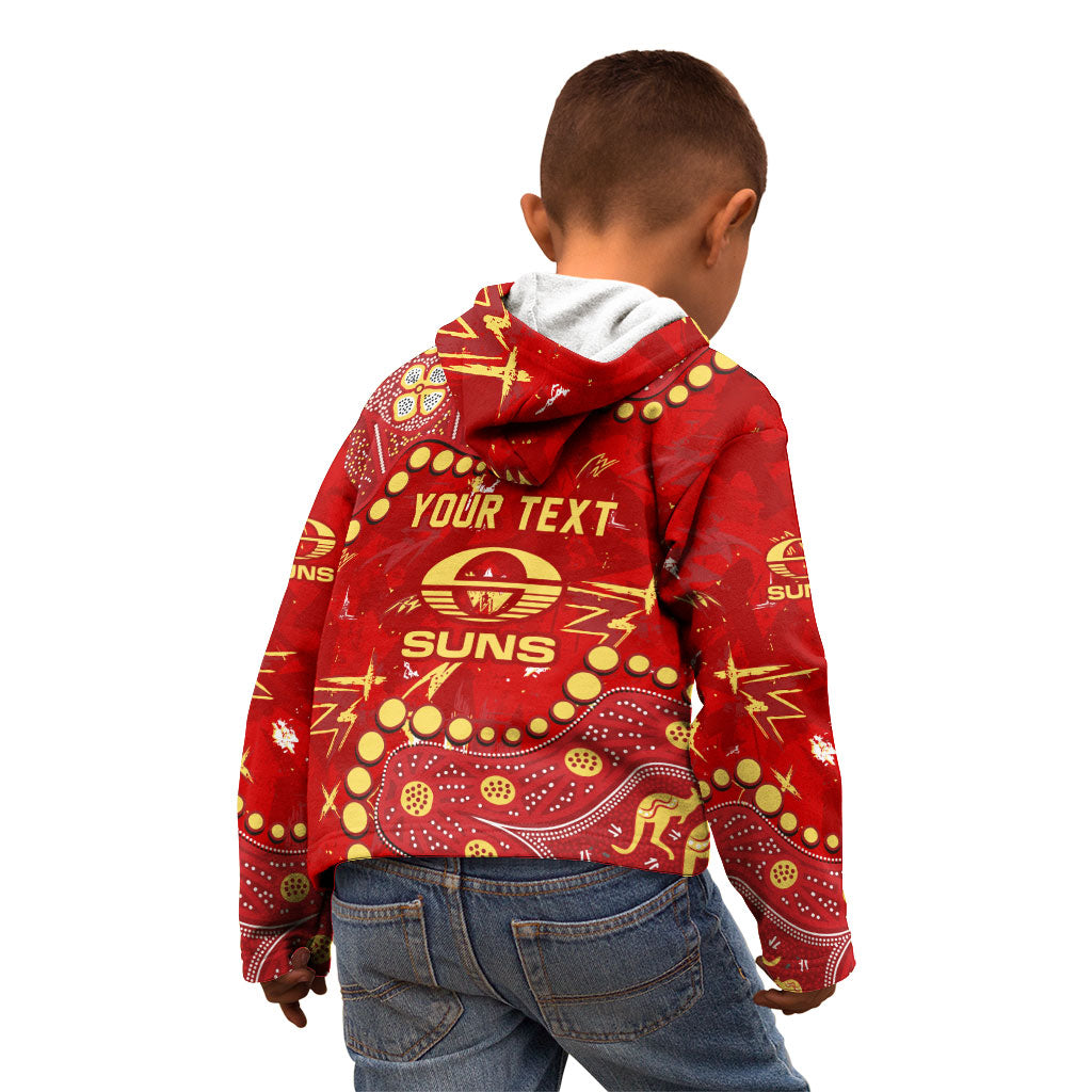 Personalized Gold Coast Suns Kid Hoodie Aboriginal Pattern with Graffiti Style