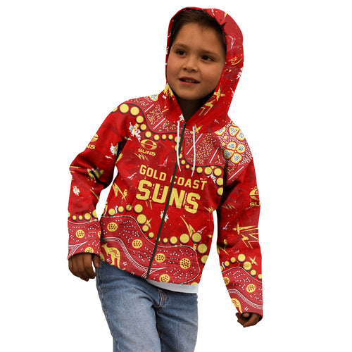 Personalized Gold Coast Suns Kid Hoodie Aboriginal Pattern with Graffiti Style