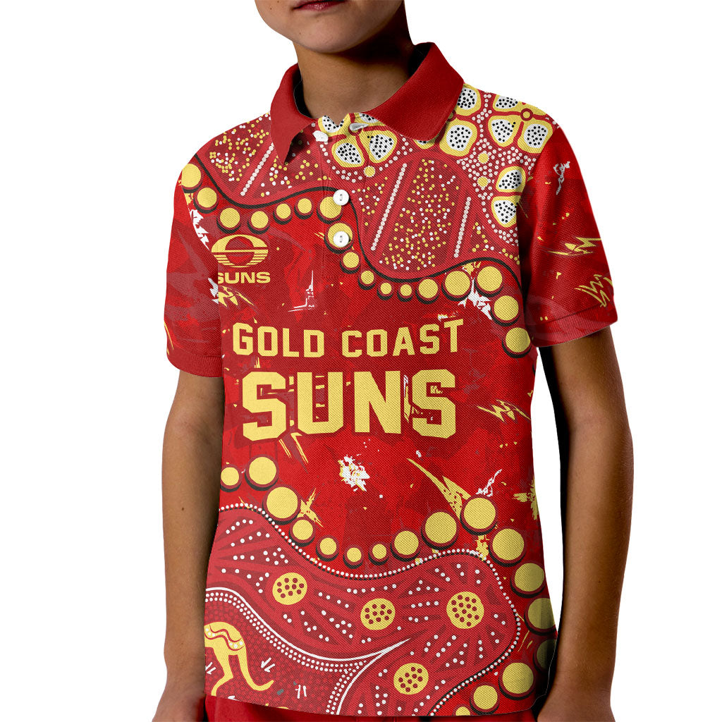 Personalized Gold Coast Suns Kid Polo Shirt Aboriginal Pattern with Graffiti Style