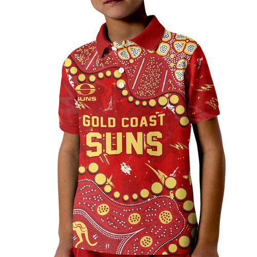 Personalized Gold Coast Suns Kid Polo Shirt Aboriginal Pattern with Graffiti Style