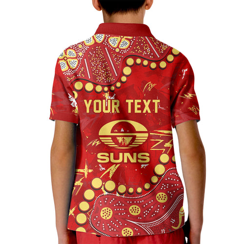 Personalized Gold Coast Suns Kid Polo Shirt Aboriginal Pattern with Graffiti Style