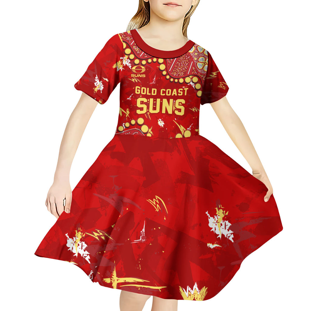 Personalized Gold Coast Suns Kid Short Sleeve Dress Aboriginal Pattern with Graffiti Style