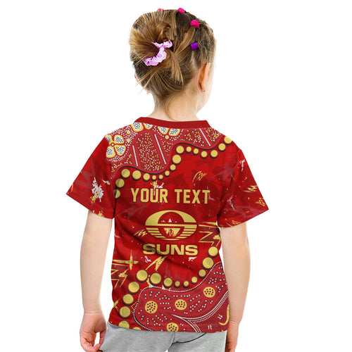 Personalized Gold Coast Suns Kid T Shirt Aboriginal Pattern with Graffiti Style