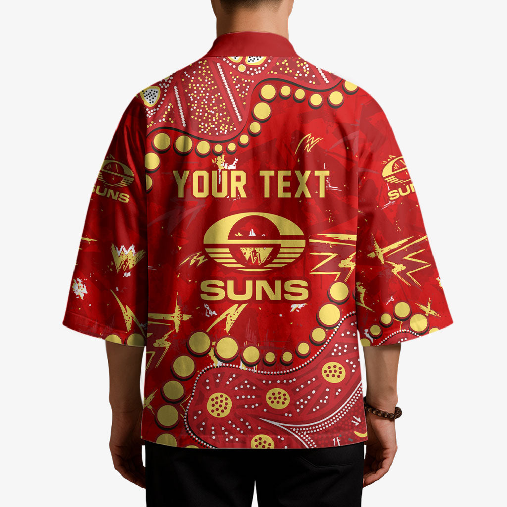 Personalized Gold Coast Suns Kimono Aboriginal Pattern with Graffiti Style