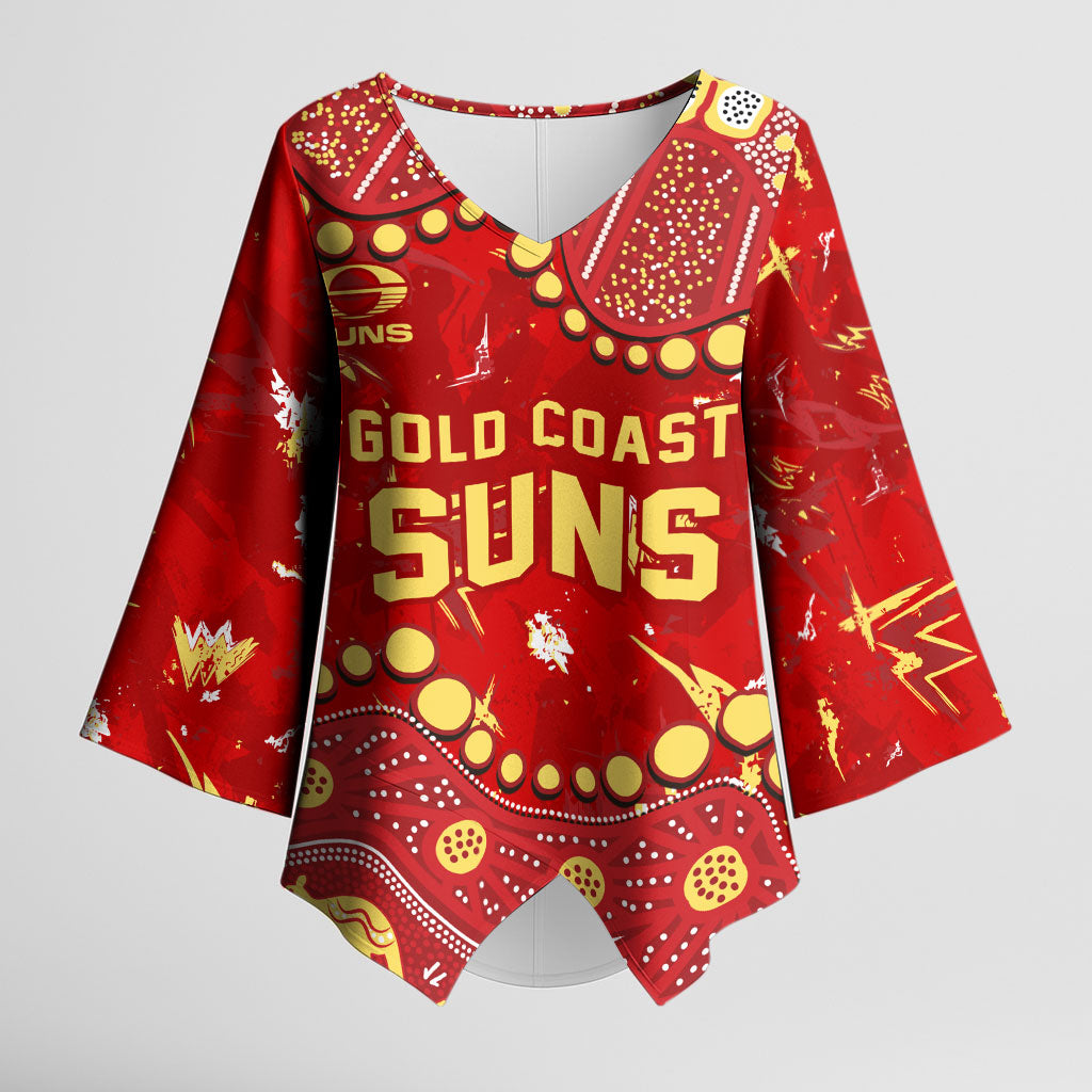 Personalized Gold Coast Suns Kimono Sleeve Blouse Aboriginal Pattern with Graffiti Style