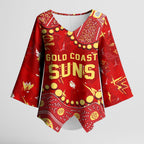 Personalized Gold Coast Suns Kimono Sleeve Blouse Aboriginal Pattern with Graffiti Style