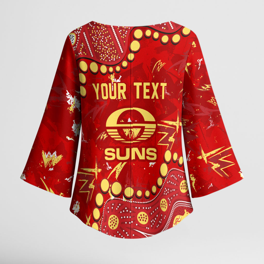 Personalized Gold Coast Suns Kimono Sleeve Blouse Aboriginal Pattern with Graffiti Style