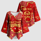 Personalized Gold Coast Suns Kimono Sleeve Blouse Aboriginal Pattern with Graffiti Style