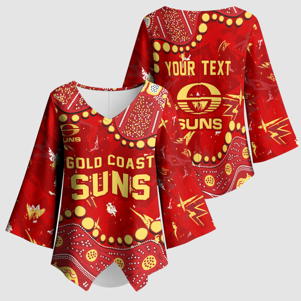 Personalized Gold Coast Suns Kimono Sleeve Blouse Aboriginal Pattern with Graffiti Style