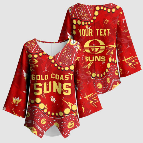 Personalized Gold Coast Suns Kimono Sleeve Blouse Aboriginal Pattern with Graffiti Style