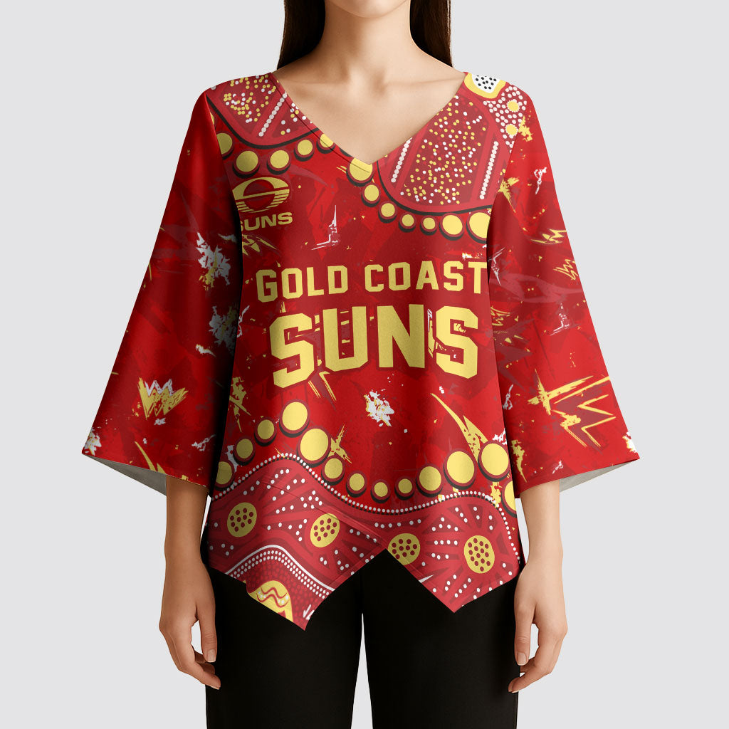 Personalized Gold Coast Suns Kimono Sleeve Blouse Aboriginal Pattern with Graffiti Style