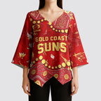Personalized Gold Coast Suns Kimono Sleeve Blouse Aboriginal Pattern with Graffiti Style
