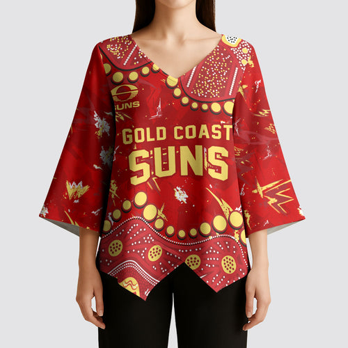 Personalized Gold Coast Suns Kimono Sleeve Blouse Aboriginal Pattern with Graffiti Style