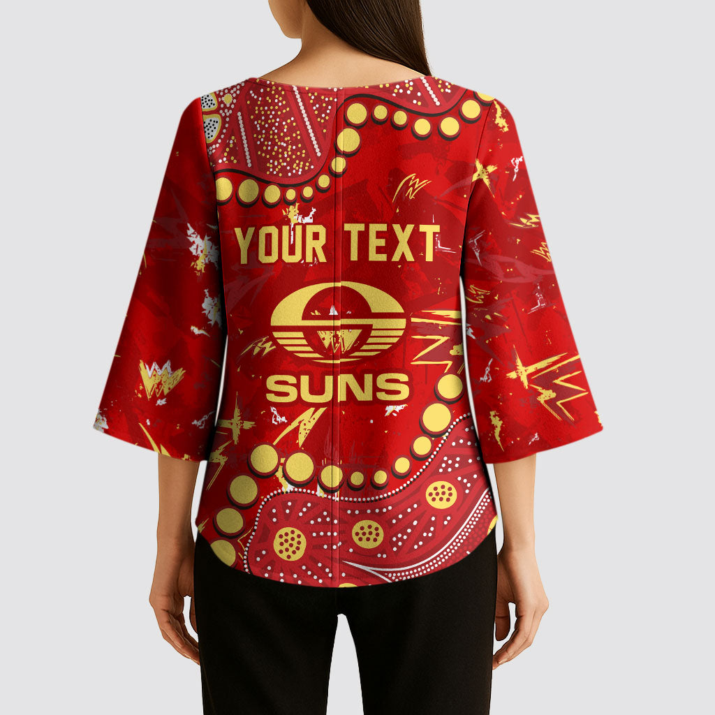 Personalized Gold Coast Suns Kimono Sleeve Blouse Aboriginal Pattern with Graffiti Style