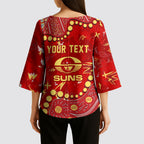 Personalized Gold Coast Suns Kimono Sleeve Blouse Aboriginal Pattern with Graffiti Style