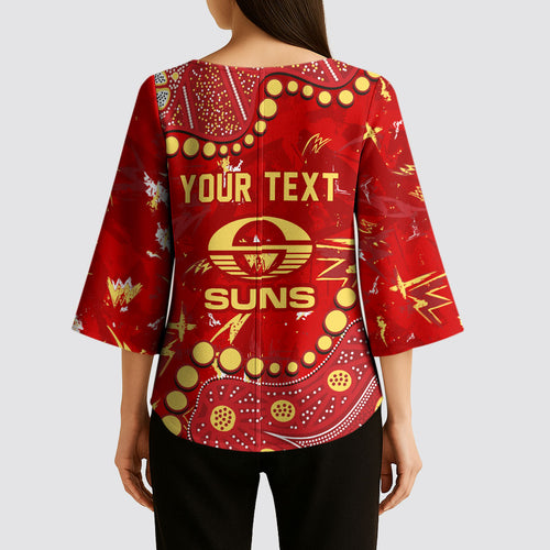 Personalized Gold Coast Suns Kimono Sleeve Blouse Aboriginal Pattern with Graffiti Style