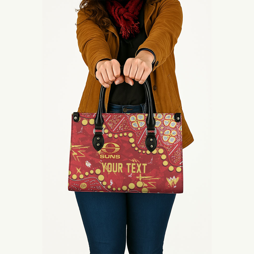 Personalized Gold Coast Suns Leather Bag Aboriginal Pattern with Graffiti Style