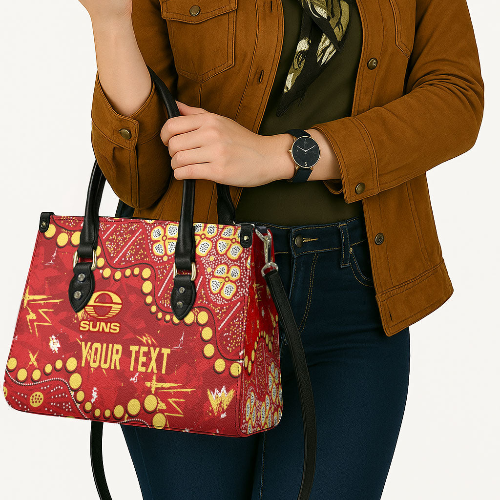 Personalized Gold Coast Suns Leather Bag Aboriginal Pattern with Graffiti Style