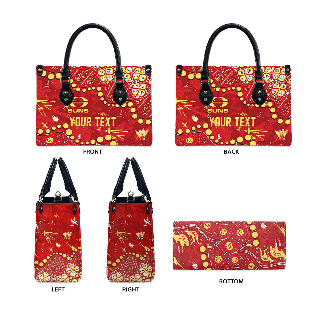 Personalized Gold Coast Suns Leather Bag Aboriginal Pattern with Graffiti Style
