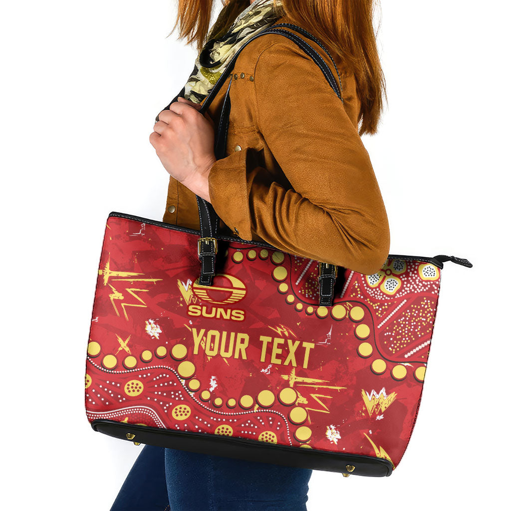 Personalized Gold Coast Suns Leather Tote Bag Aboriginal Pattern with Graffiti Style