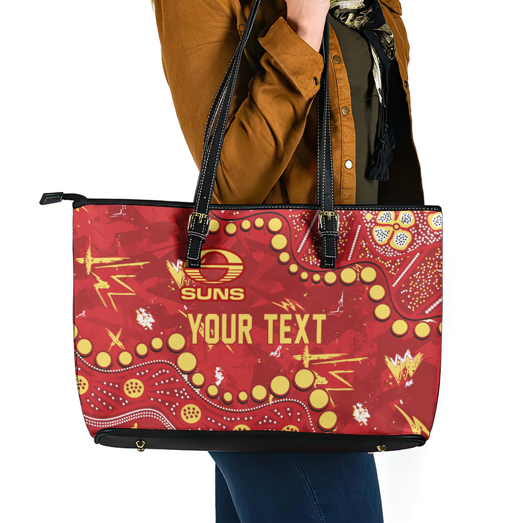 Personalized Gold Coast Suns Leather Tote Bag Aboriginal Pattern with Graffiti Style