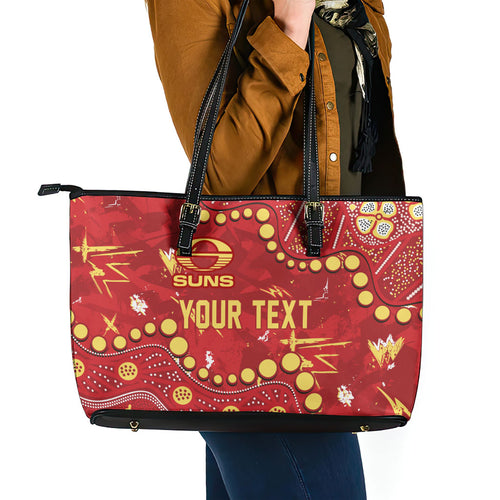 Personalized Gold Coast Suns Leather Tote Bag Aboriginal Pattern with Graffiti Style