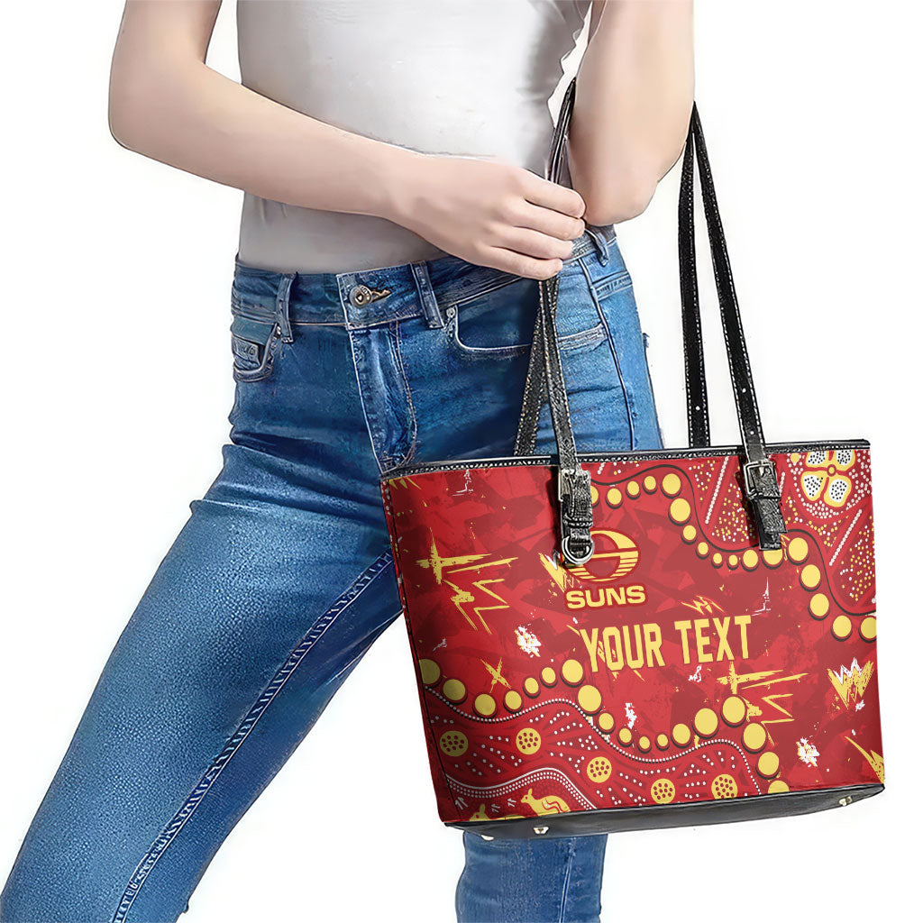 Personalized Gold Coast Suns Leather Tote Bag Aboriginal Pattern with Graffiti Style