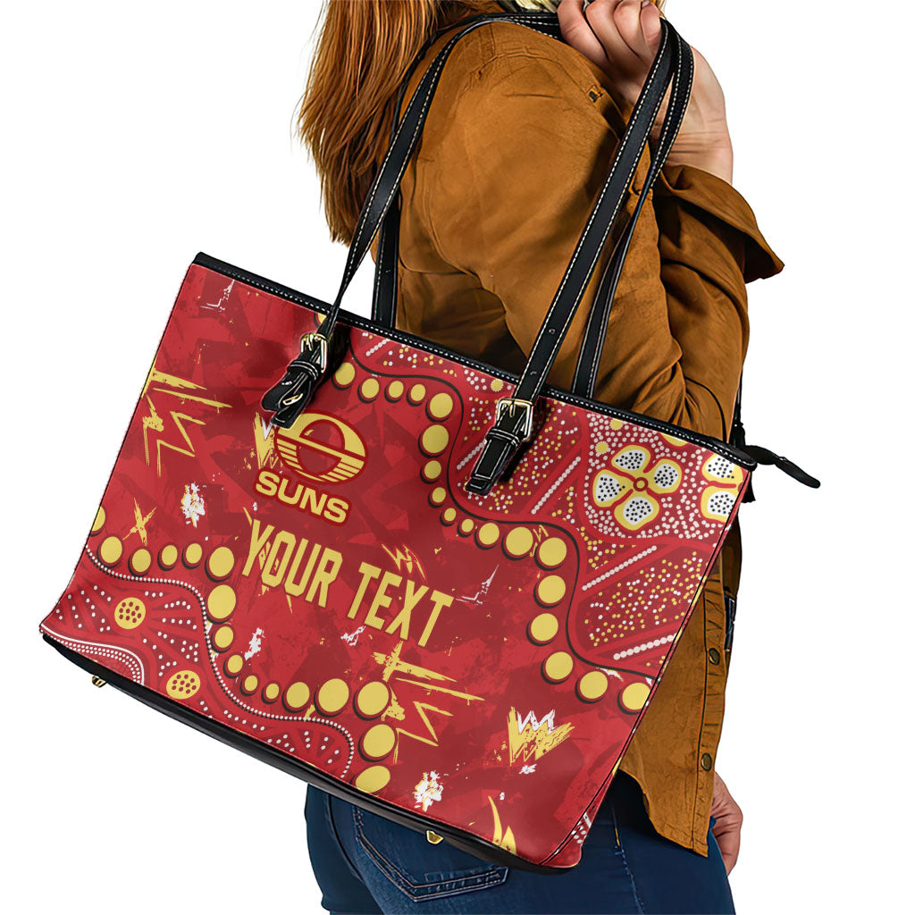 Personalized Gold Coast Suns Leather Tote Bag Aboriginal Pattern with Graffiti Style