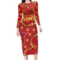 Personalized Gold Coast Suns Long Sleeve Bodycon Dress Aboriginal Pattern with Graffiti Style