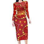 Personalized Gold Coast Suns Long Sleeve Bodycon Dress Aboriginal Pattern with Graffiti Style