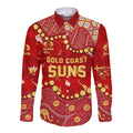 Personalized Gold Coast Suns Long Sleeve Button Shirt Aboriginal Pattern with Graffiti Style