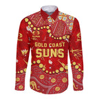 Personalized Gold Coast Suns Long Sleeve Button Shirt Aboriginal Pattern with Graffiti Style