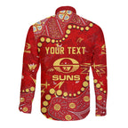 Personalized Gold Coast Suns Long Sleeve Button Shirt Aboriginal Pattern with Graffiti Style