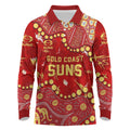 Personalized Gold Coast Suns Long Sleeve Polo Shirt Aboriginal Pattern with Graffiti Style