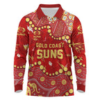 Personalized Gold Coast Suns Long Sleeve Polo Shirt Aboriginal Pattern with Graffiti Style