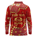 Personalized Gold Coast Suns Long Sleeve Polo Shirt Aboriginal Pattern with Graffiti Style