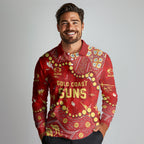 Personalized Gold Coast Suns Long Sleeve Polo Shirt Aboriginal Pattern with Graffiti Style