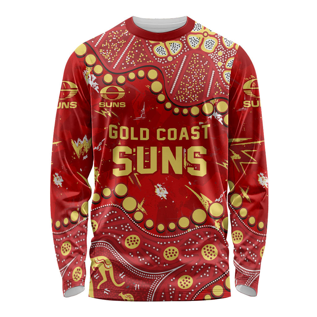 Personalized Gold Coast Suns Long Sleeve Shirt Aboriginal Pattern with Graffiti Style
