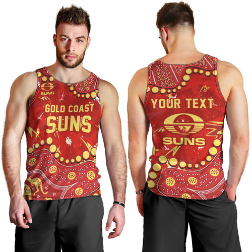 Personalized Gold Coast Suns Men Tank Top Aboriginal Pattern with Graffiti Style