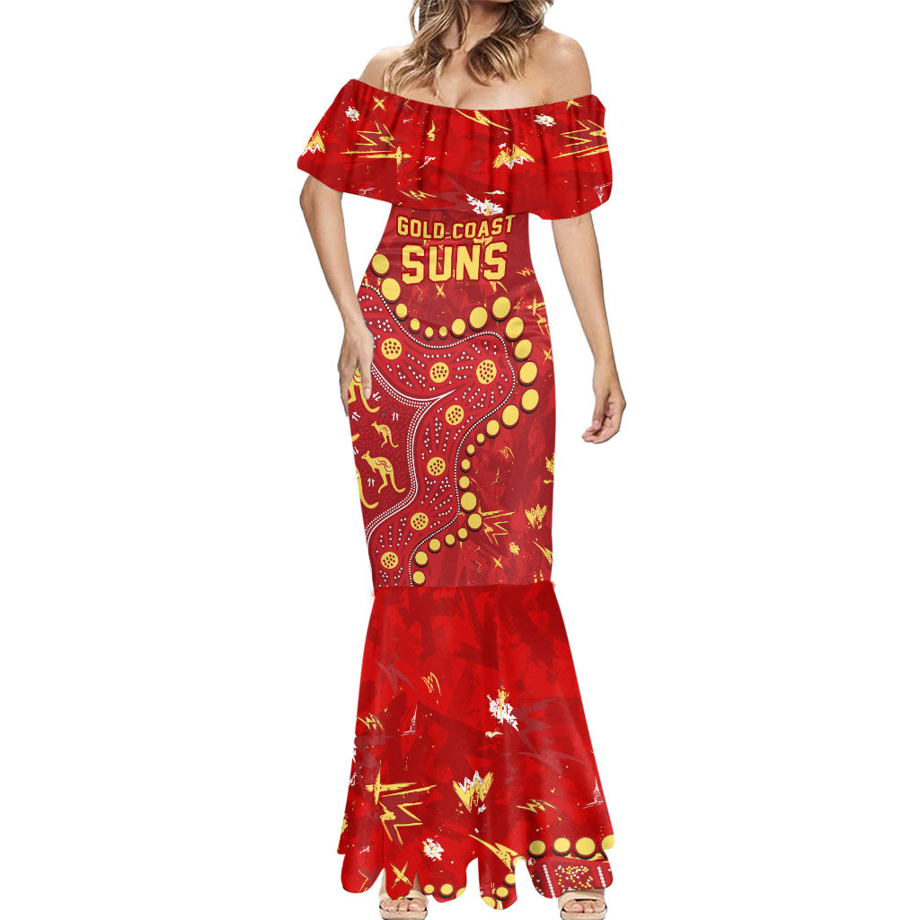Personalized Gold Coast Suns Mermaid Dress Aboriginal Pattern with Graffiti Style