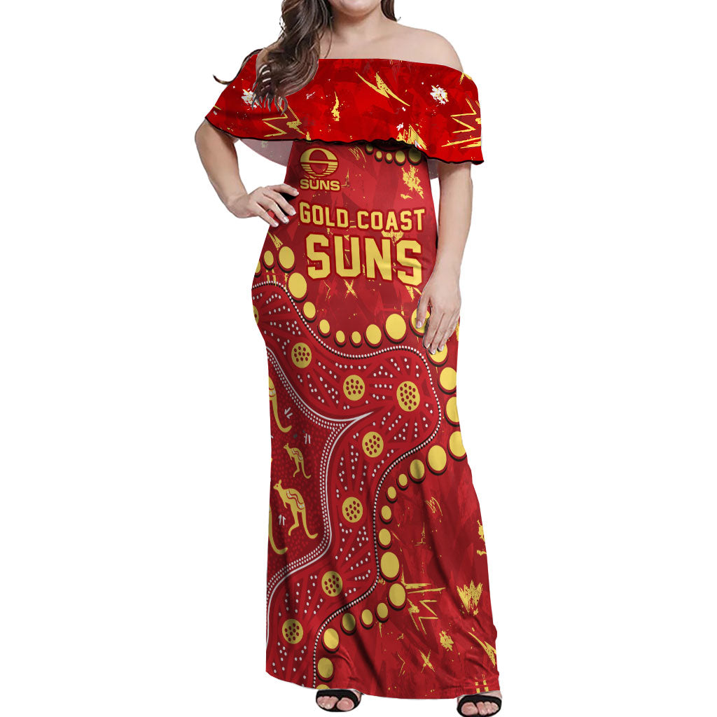 Personalized Gold Coast Suns Off Shoulder Maxi Dress Aboriginal Pattern with Graffiti Style